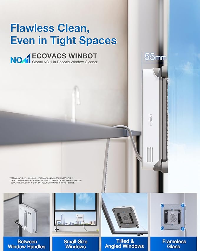 ECOVACS WINBOT MINI2 Window Cleaning Robot Robot Window Cleaner with 6 Smart Cleaning Modes Win-SLAM 4.0 Navigation Automatic Glass Cleaner for Windows Mirrors &amp Glass Doors