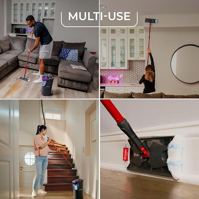 O-Cedar H2prO Flat Mop System with 1 Mop Head Refill | Quick Cleaning Tool | Clean with Clean Water | Machine Washable Reusable Microfiber Mop Pad | Safe on Wood Floors Vinyl Tile Baseboards Walls