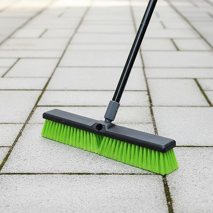 18” Indoor Shop and Garage Push Boom with Soft Bristles Heavy Duty Brush Broom with 59” Long Handle for Commercial &amp Residental Floor Cleaning Sweeping