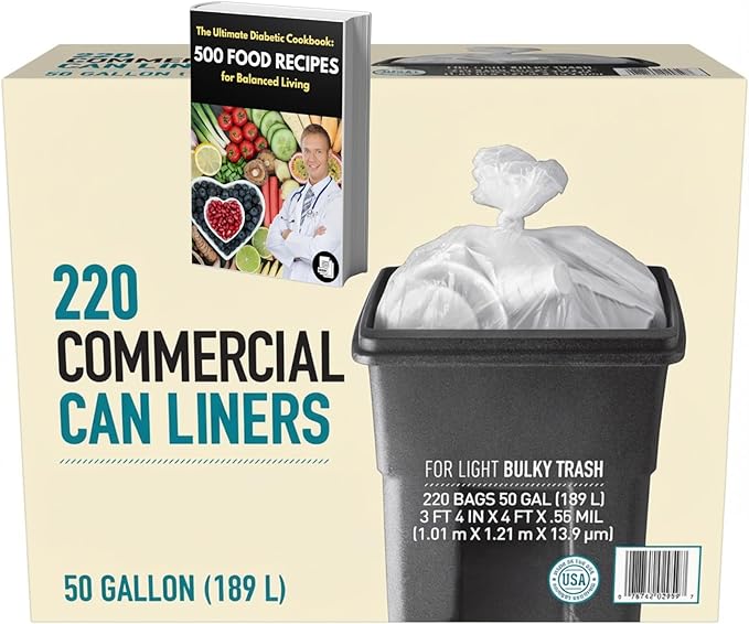 50-Gallon Heavy-Duty Commercial Trash Bags – 220-Count Extra-Large Garbage Can Liners Tear-Resistant &amp Leak-Resistant for Home Garage Yard Commercial &amp Industrial Use