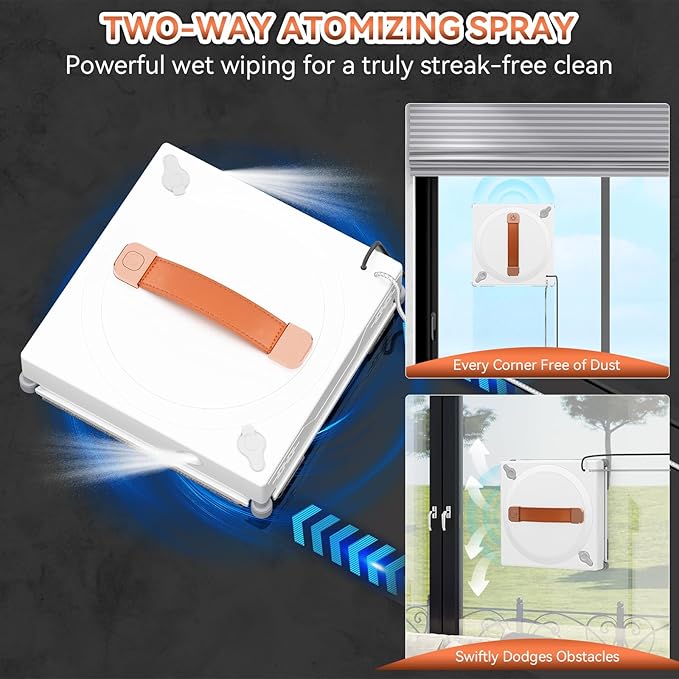 MIXILIN Window Cleaning Robot 3000Pa Auto Windоw Cleaner Robot with Intelligent Path Planning &amp Edge Detection Anti-Drop Prоtection Dual Spray Cleaner Tool for Tiles Railing Glass