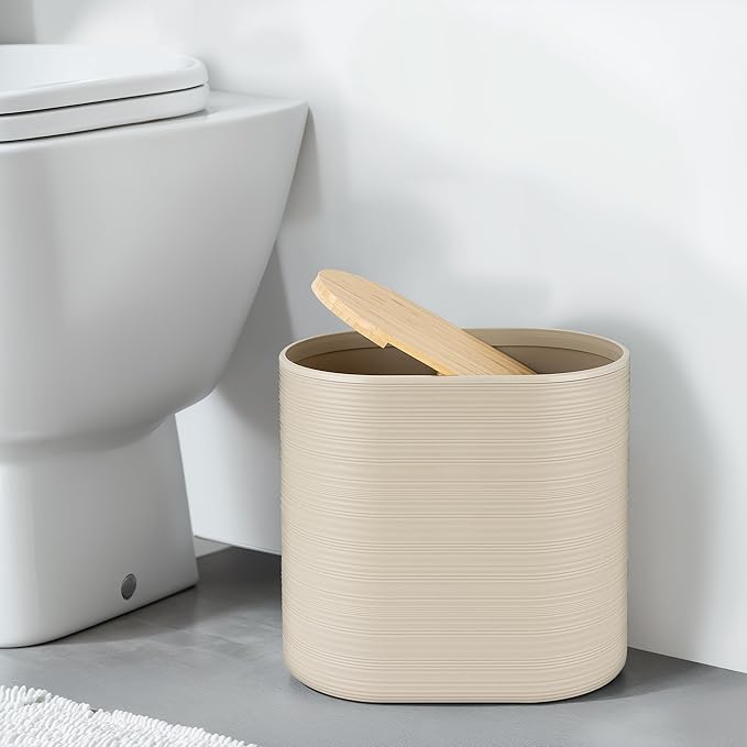 IMAVO Bathroom Accessory Set-11Pcs Beige Bathroom Accessories Set with Trash CanSoap DispenserSoap DishToothbrush HolderToothbrush CupToilet Brush HolderQtip Holder Dispenser with Labels