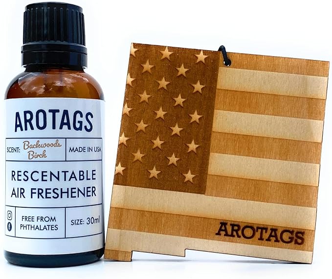 Arotags Car Air Freshener - Reusable Wood Diffuser - Hanging Odor Eliminator - New Mexico Patriot - Balsam &amp Cedar Scent