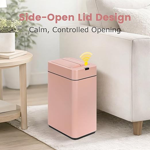 Sensor Trash Can with Butterfly Lid 2.6 Gallon Rectangular Automatic Garbage Can Stainless Steel Trash Bin Slim Waterproof Wastebaskets with Lid Soft Close for Under Counter Pink