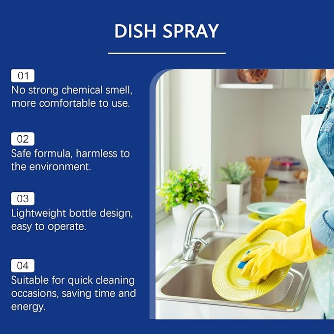 Dishwashing Spray Kitchen Utensil Cleaner For Grease &amp Stubborn Stains Gentle Formula Leaves Dishes Clean &amp Shiny Easy To Use(2PCS)