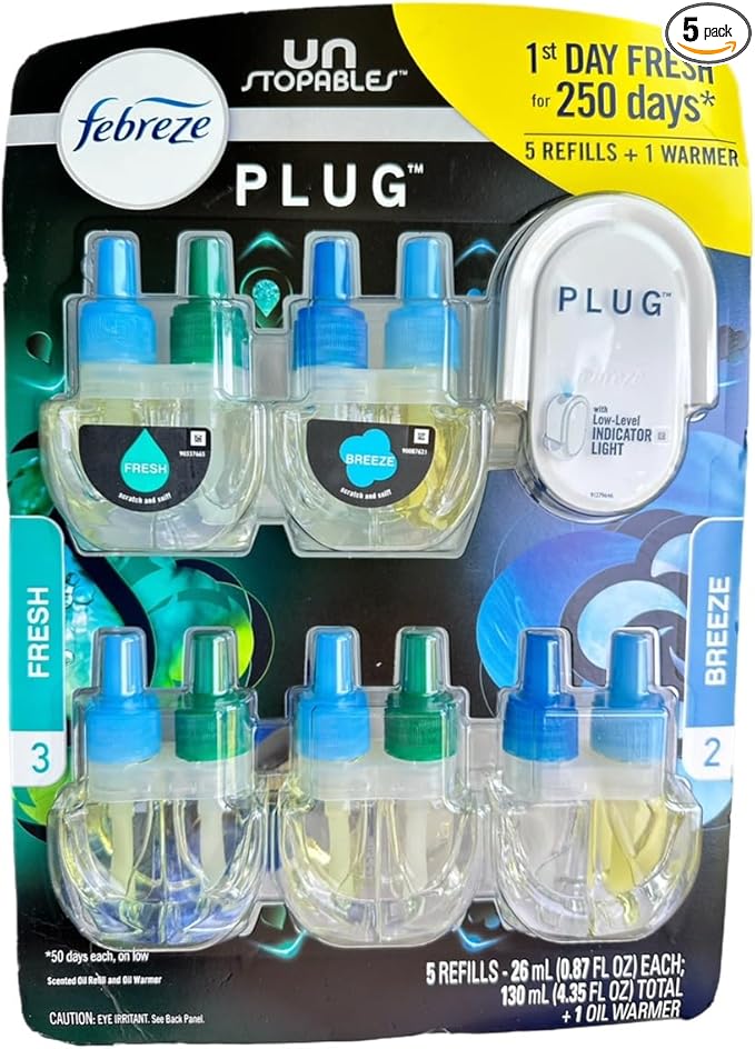 Febreze 5 Pack refill plugin oil with Breeze &amp Fresh scented oil Pink