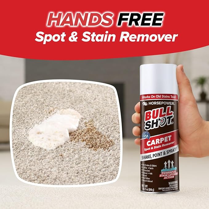 Horsepower Bull Shot Carpet Spot &amp Stain Remover by Horsepower AS SEEN ON TV Made In USA Just Point &amp Spray Stain-Lifting Foam-Action Pet Stains &amp Odors Coffee Soda Wine Stains 2