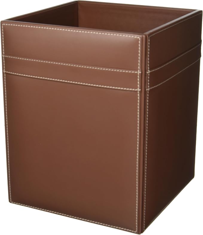 Dacasso 14 Quart Rustic Brown Leather Square Waste Basket/Trash Can - Luxury Executive Decor and Sophisticated Office Essential