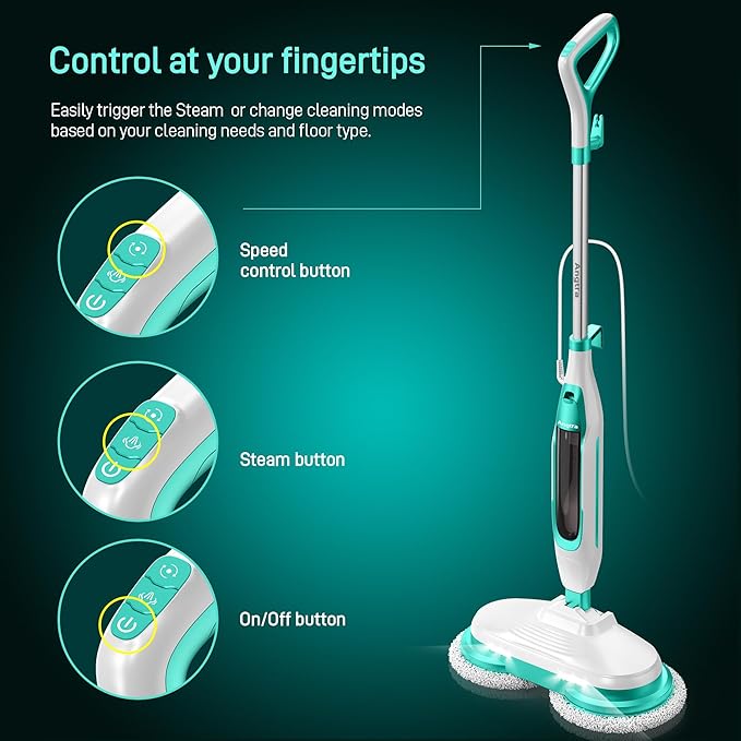 Scrubbing Steam Mop with Rotating Mop Pads All-in-One Hard Floor Cleaner with LED Headlights &amp Swivel Steering