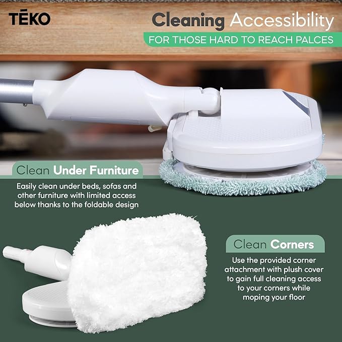 TEKO Electric Mop | As Seen on TV Power Mop | Hardwood Floor Mop with Baseboard Cleaner Attachment | Floor Mops with Washable Pads Included (Red)