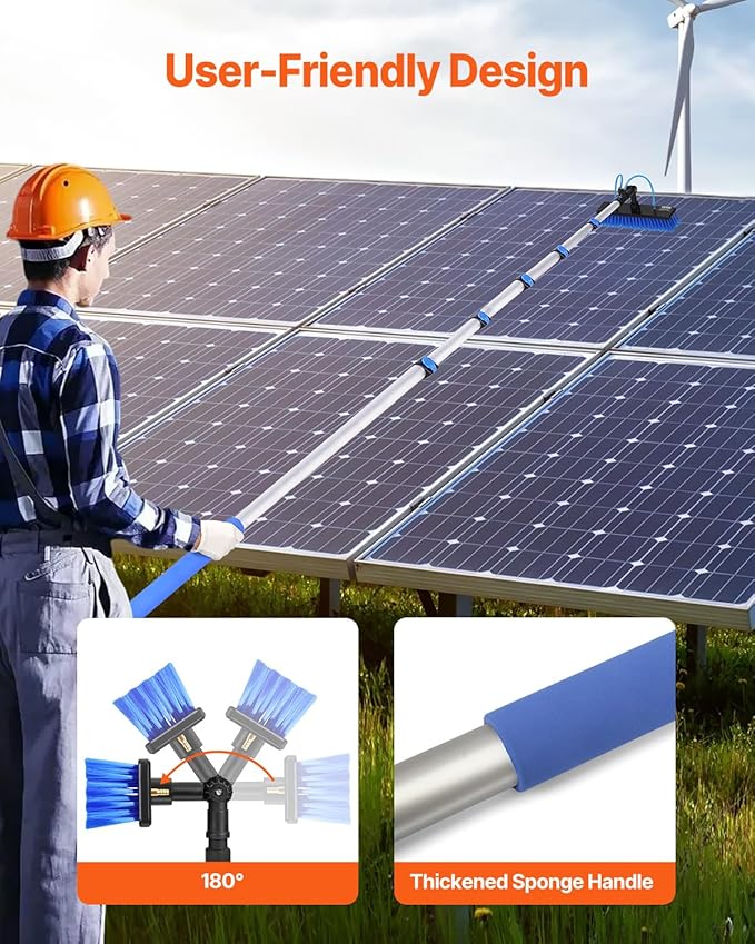 VEVOR Water Fed Pole Kit 36FT Solar Panel Cleaning Pole with Extendable Handle 180° Rotatable Brush Head &amp 65.6FT Hose Household &amp Outdoor Window Cleaner Tool for Caravan Solar Panel Deck