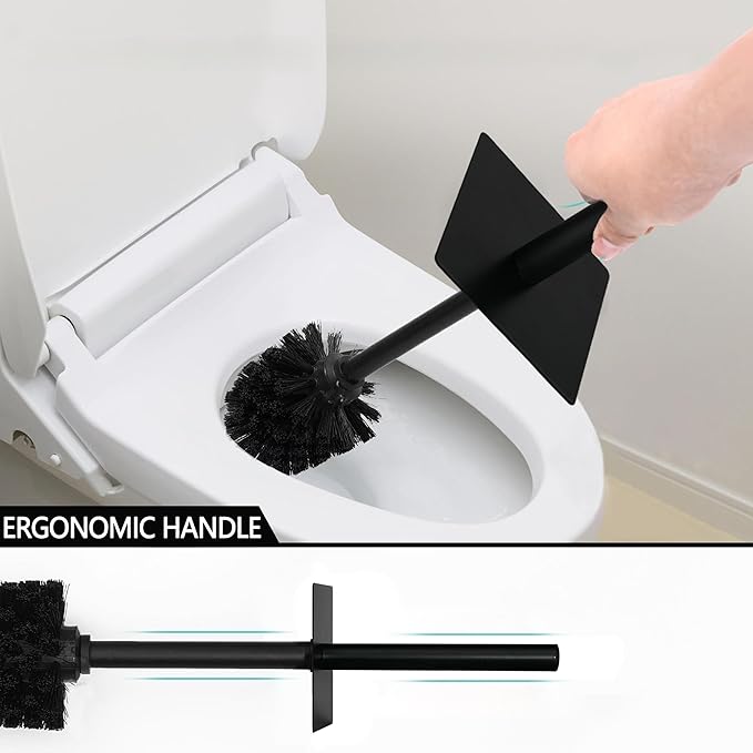 Black Line Design Resin Toilet Bowl Holder and Brush Set Stylish Bathroom Cleaning Tool with Durable Bristles Compact and Functional
