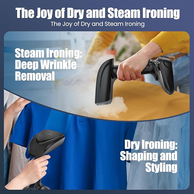 Powerful Handheld Fabric Steamer - 1800W with Fast Ceramic Heat-Up Plate 2-in-1 Ironing &amp Wrinkle Remover Steam Nozzle Lint Brush - Black for US 120V Only