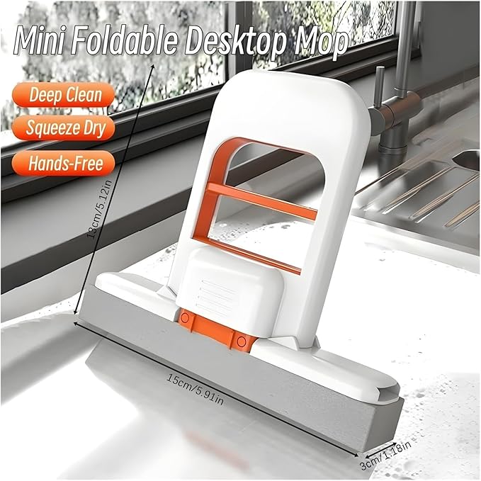 Mini Foldable Desktop MopPortable Self-Squeeze Short MopWet and Dry Use Cleaning Systemfor Bathroom Kitchen Desktop Glass Living Room Car(3 Pcs with 6pcs Heads)