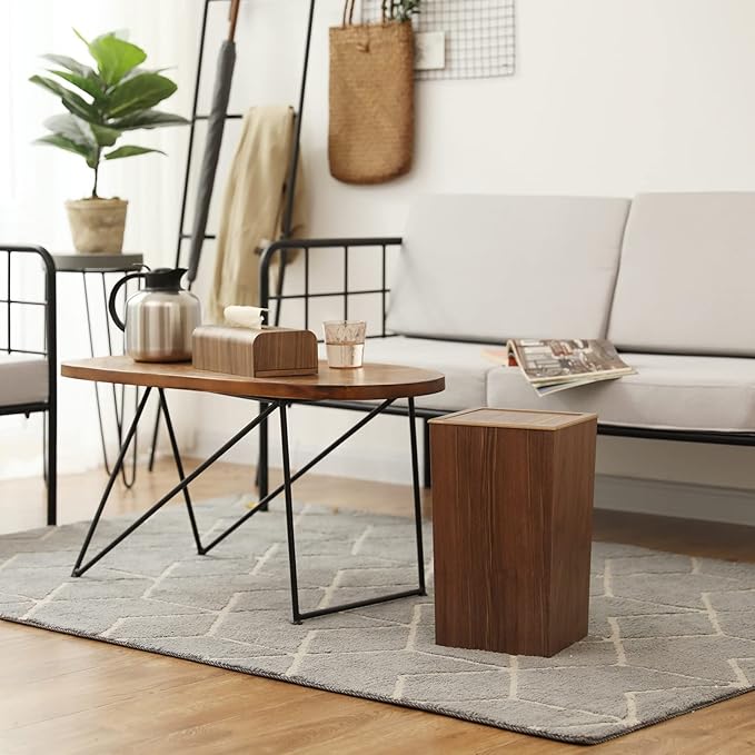Modern Wooden Trash Can Wastebasket or Recycling Bin for Home or Office Trash Bin with Swing Lid Rubbish Bin