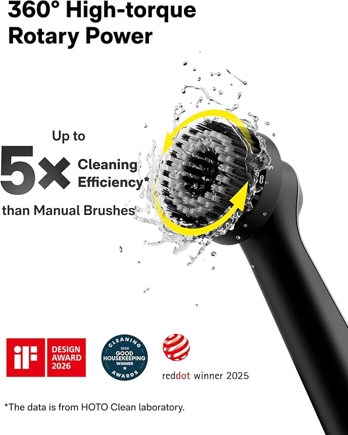 HOTO Wand™ Cordless Spin Scrubber Electric Rechargeble Grout Cleaning Brush IPX7 Waterproof Bathroom Scrubber 12 Replaceable Brush Heads Version Power Scrubber for Grout Tiles Corners Crevices