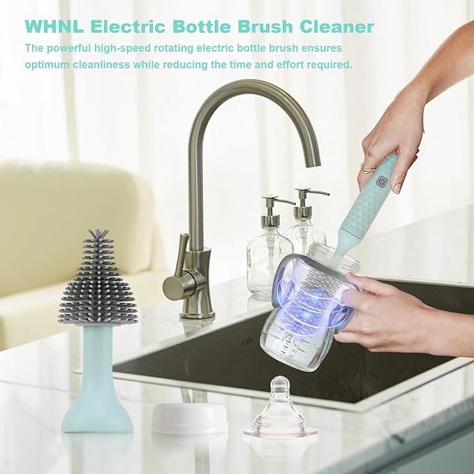 Electric Bottle Brush 4 Piece Bottle Brush Set with Baby Bottle Brush Cleaner Nipple Brush Pacifier Cleaner Straw Cleaner Brush Gifts for Newborns and Mothers Blue