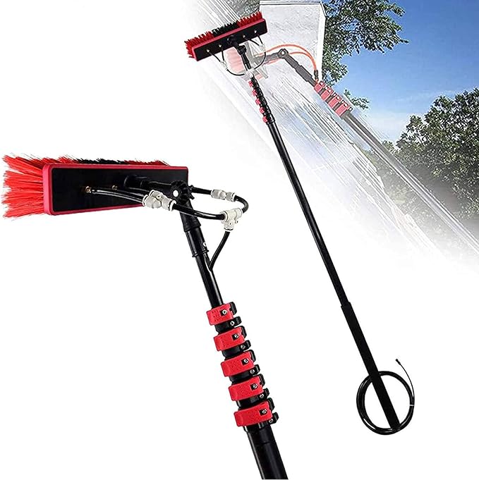 3-12m Window Cleaning Pole Kit Water/Hose Fed Pole Adjustable Window Cleaning Brush Equipment Cleaning Photovoltaic and Solar Panels with 55cm Brush Head18FT/5.4M