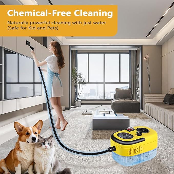 Handheld Steam Cleaner 1200ml High-Pressure with Large Tank for Floors Cars Upholstery &amp Grout Cleaning