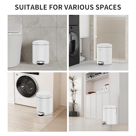 mVm Trash Can Set 5.3 Gallon(20L)+1.3 Gallon(5L) Kitchen Bathroom Trash Cans Combo Step Round Stainless Steel Garbage Can with Lid Anti-FingerprintSoft-Closefor Home Office(White)