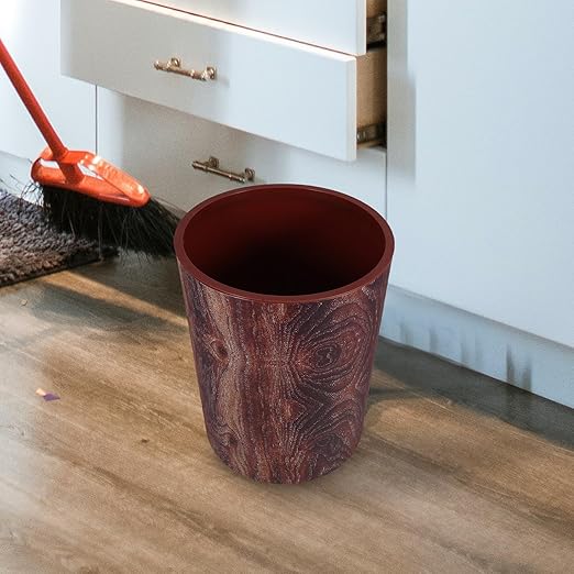 Vintage Wood Grain Small Trash Can for Bathroom and Kitchen 3.5 Gallon Plastic Wastebasket with Large Capacity Compact Garbage Bin for Office and Living Room Use