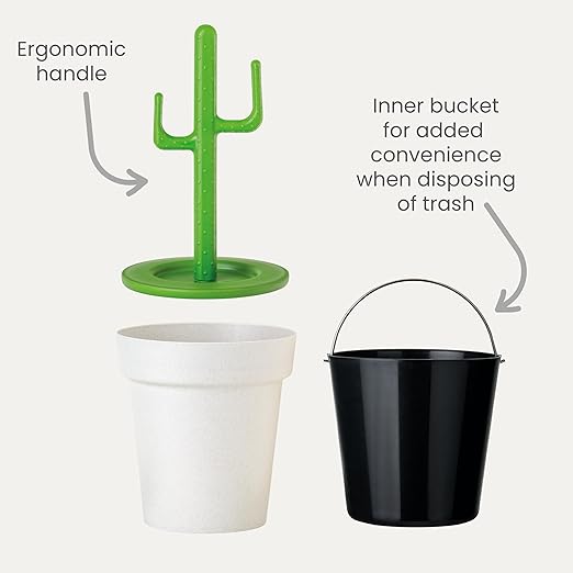 Vigar Cactus Bathroom 3 Liter Trash Bin with Lid Cactus-Shaped Handle and Removable Inner Bin Ideal Bathroom Trash Can and Kitchen Trash Can