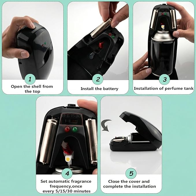 Automatic Spray Dispenser – 4-Pack Room Spray Air Freshener Wall Mounted or Desktop Design for Home &amp Commercial Use – Battery Operated Air Freshener(Black)