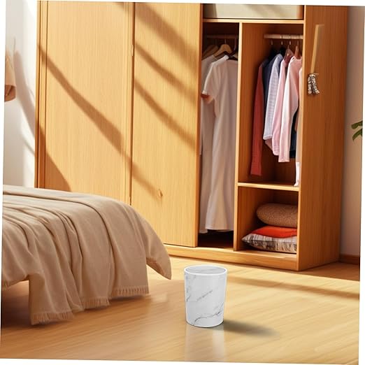 Large Swing-top Trash Can with Lid Elegant Marble Pattern Wastebasket for Bathroom Bedroom Kitchen and Office Spacious Garbage Container for Home Use