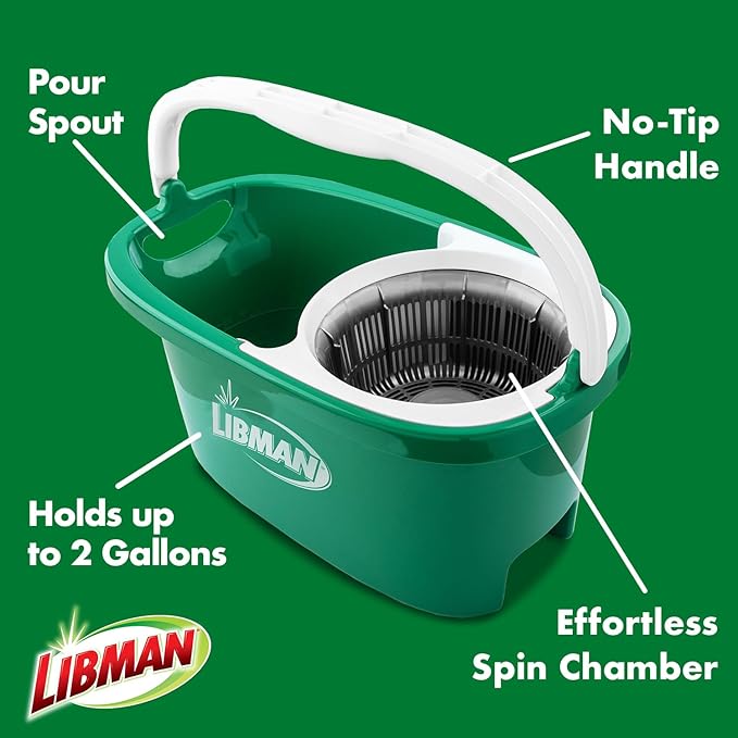 Libman Tornado Spin Mop System with 2 Refill Heads Microfiber Spinning Mop and Bucket with Wringer Set for Home Floor Cleaning of Hard-Wood Laminate Tile All Surface Cleaner 3 Total Mop Heads