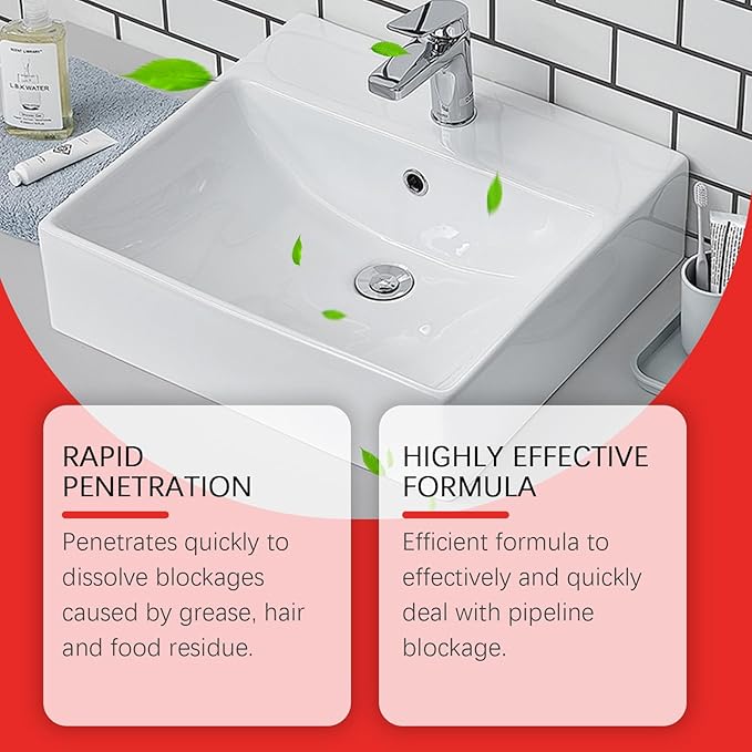 Powerful Drain Cleaner for Clogged Pipes - Hair Grease and Oil Remover for Kitchen Bathroom and Shower Drains - Fast-Acting Pipe Unclogging Solution Safe for All Plumbing Systems