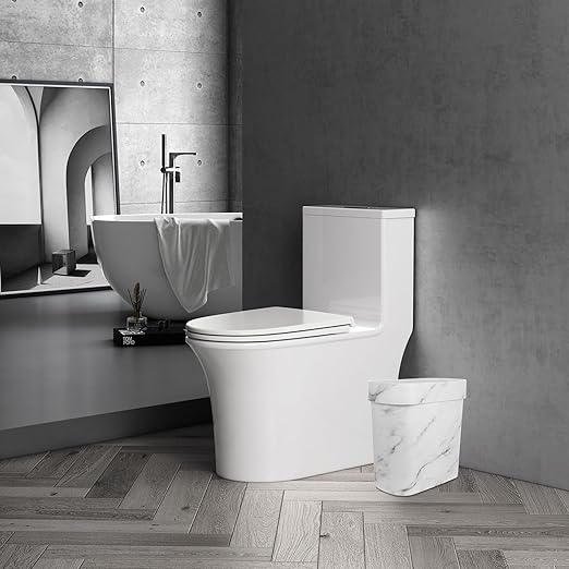 Uonlytech Marble Look Narrow Gap Trash Can Decorative Bedroom Garbage Bin White Compact Wastebasket for Kitchen Bathroom Dorm Room Use 1pcs