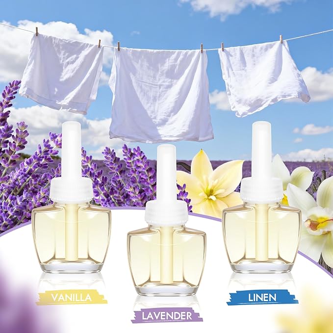 FIRIK Plug Ins Refills Air Freshener - Linen &amp Vanilla &amp Lavender Scent - 12 Pack for Home and Bathroom Compatible with Air Wick &amp Glade Not Include Glade Plus