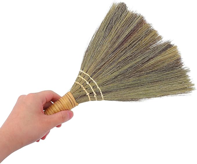 Handmade Soft Bristle Grass Broom 2pcs Set with Removable Handle Small and Large for Household Dust Sweeping Indoor Cleaning