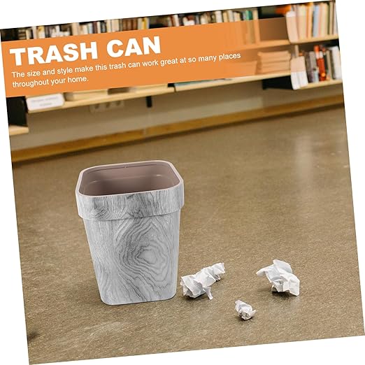 Rustic Wood-Style Trash Can Large Square Wastebasket Gray for Home Office Bedroom Kitchen Smooth Surface Container
