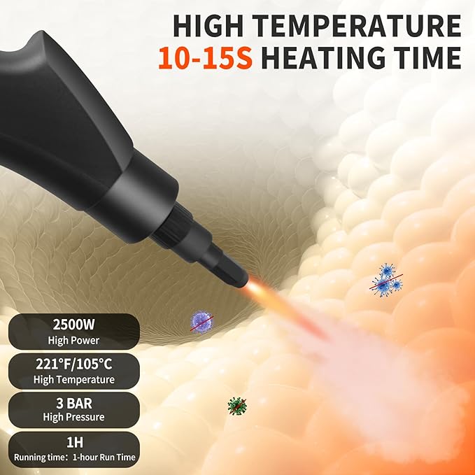 Handheld Steam Cleaner 2500W High Pressure Steam Cleaner for Home 15s Fast Heating Portable Steamer for Cleaning with 17 pcs Accessories for Dirt Grease Grout TileFloor and Car (White)