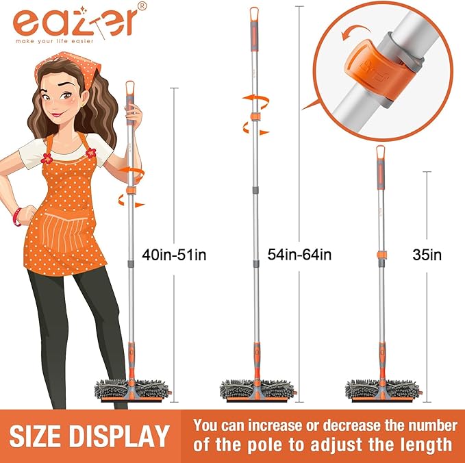 Eazer 64'' Squeegee Window Cleaner 2 in 1 Rotatable Window Cleaning Tool Kit with Telescopic Pole Window Washing Equipment with Bendable Head for Indoor/Outdoor Window and Car Glass