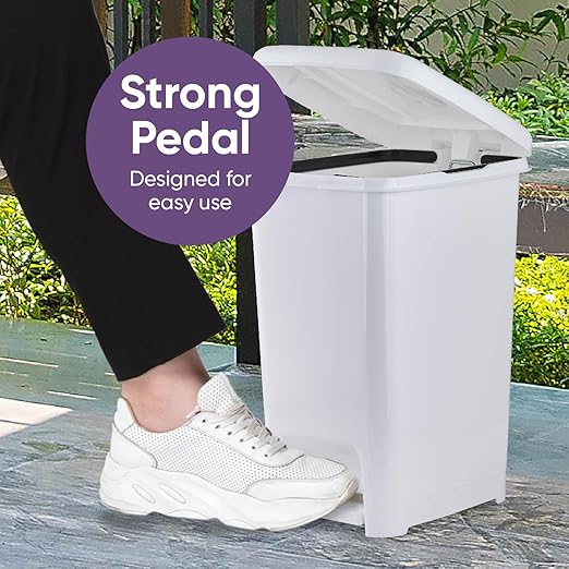 Superio Slim Trash Can with Foot Pedal – 4 Gallon Step-On Dustbin Small Plastic Garbage Can with Lid Trash Can for Bathroom Bedroom RV Kitchen Office Patio or Dorm – White Smoke