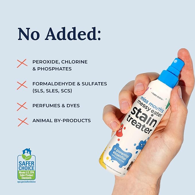Miss Mouth's Messy Eater Stain Treater Spray - 16oz Stain Remover - 4oz 2 Pack - Laundry Detergent Sheets