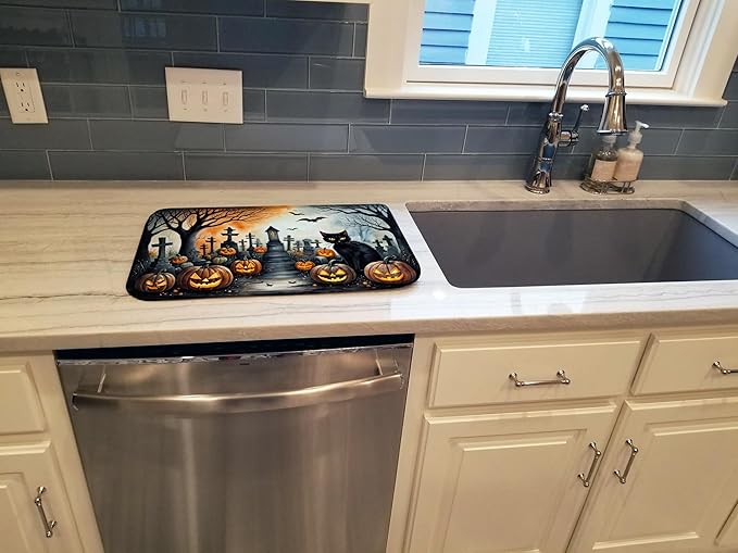 Caroline's Treasures DAC2224DDM Black Cat Spooky Halloween Dish Drying Mat Absorbent Dish Drying Mat Pad for Kitchen Counter Dish Drainer Mat for Countertop 14 x 21 Multicolor