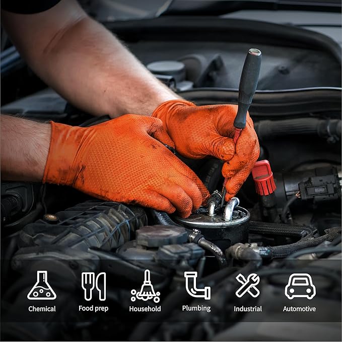 10 Mil Diamond Textured Nitrile Gloves Heavy Duty Disposable Extra Thick Latex &amp Powder Free Chemical and Puncture Resistant Ideal for Auto Repair Cleaning Painting X-Large