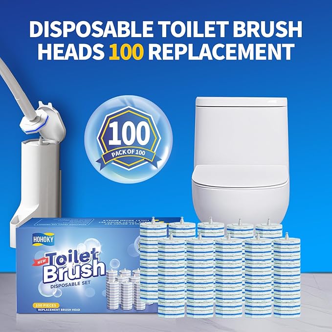 100pc Bulk Toilet Wand Refills - Disposable Toilet Brush Replacement Heads Pack for Household Cleaning Bathroom cleaners Compatible Headswashroom mats Brush Cleaning SystemClean Refill Pads.