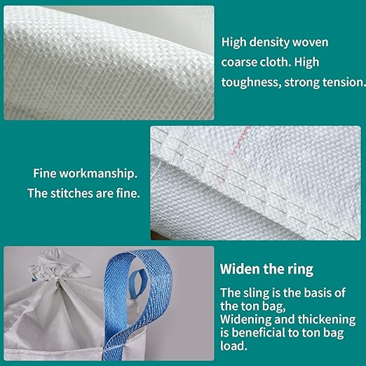 10 Pack FIBC Bulk BagFlexible Bulk Bags 1.5 Ton Bag 35L x 35W x 43H 3300lbs SWL Duffle Top Flat Bottom Heavy Duty Woven Polypropylene Bags