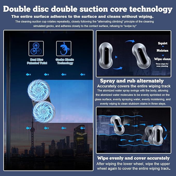 Intelligent Robot Glass CleanerRobot Glass Cleaner3 Cleaning Modes 5KG Adsorption Force Double Disc Double Suction Design Multiple Safety Protections for High Windows Ceiling