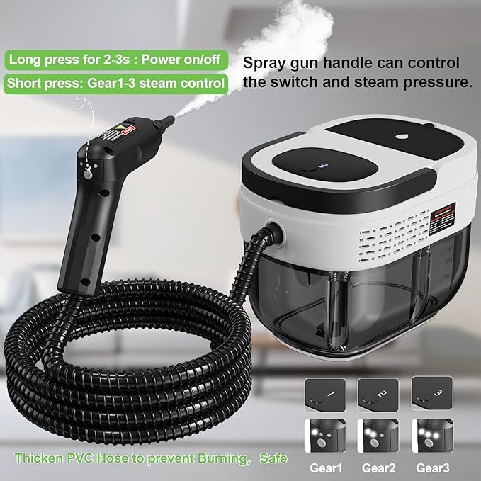 Handheld Steam Cleaner for Home 2500W High Pressure Steam Cleaner for Car Detailing 3 Steam Levels 1600Ml Tank High Heat Steamer for Bed Bugs Couch Furniture Kitchen Bathroom Floors