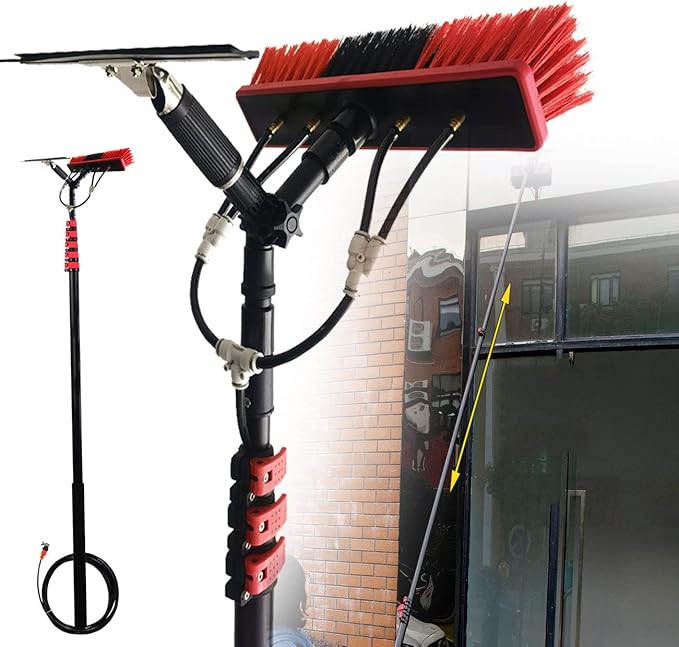 Glass Cleaning Brush Home Water Fed Telescopic Pole Kit Solar Panel Brush Rotating for Photovoltaic PanelWater Fed Pole Kit Water Fed Brush w/SqueegeeGlass Solar Panel Cleaning System 5.4