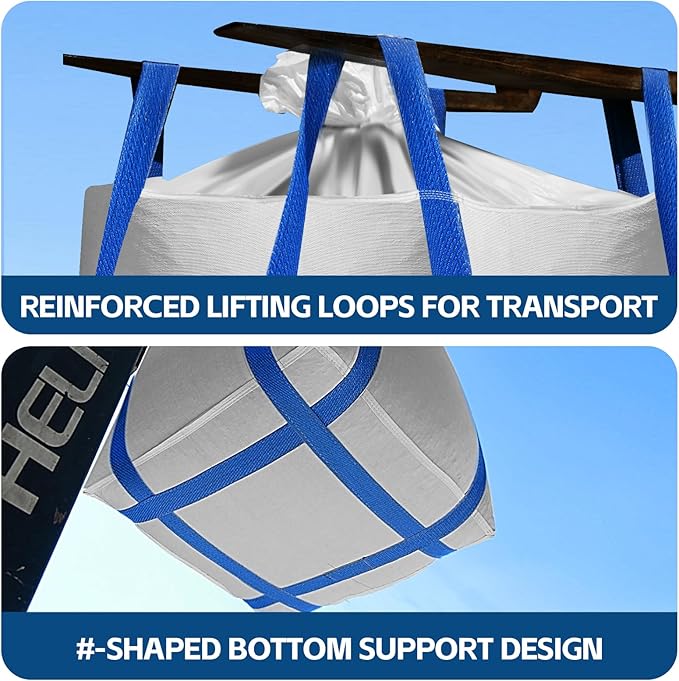 10 Packs FIBC Bulk BagsHolds up to 4400 lbs Construction Bags Heavy Duty210-Gallon Woven Polypropylene Dumpster Bag for Industry Agriculture and ConstructionSealable Top
