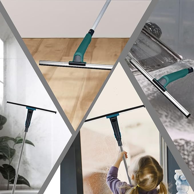 60 Professional Squeegee with Long Handle - Window Shower &amp Floor Cleaner for Glass Tile Concrete Mirror Windshield Bathroom Car Home &amp Garage