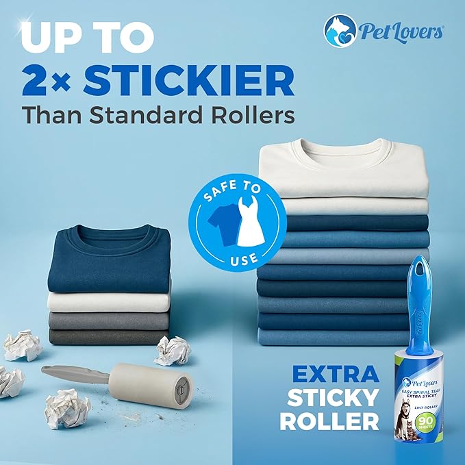 PetLovers Extra Sticky Lint Roller Mega Value Set 900 Sheets for Pet Hair Removal and Clothes Dog and Cat Lint Remover 10 Pack