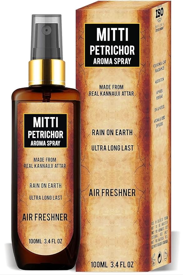 Essential Oil Room Spray Perfume For 24 Hours Freshness &amp Fragrance at Home/Spreading Positive Energy Best Air Freshener / 100ml (Mitti/Rain on Earth)