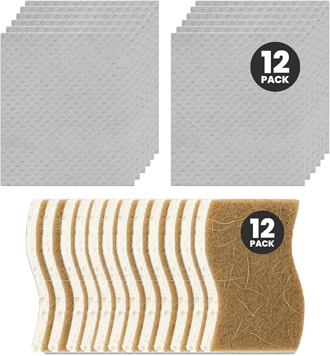 Swedish Dishcloths &amp Dish Sponges 24-Pack by Organic Origin – Reusable Paper Towel Replacement for Kitchen. Washable Cellulose Cleaning Cloths &amp Plant-Based Scrubber Set
